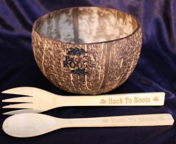 Coco Bowl and Bamboo Spoon and Fork